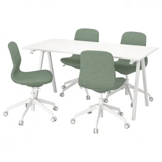 IKEA TROTTEN / LÅNGFJÄLL Masa si scaune conferinta, alb/verde-gri, 160x80 cm