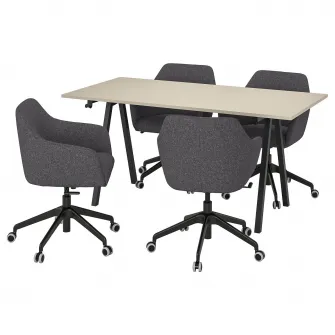 IKEA TROTTEN / TOSSBERG Masa si scaune conferinta, bej antracit/gri inchis, 160x80 cm