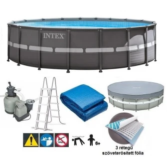 Piscina Intex 26330 Ultra Frame, cadru metalic, 549 x 132 сm, pompa de filtrare + panou de protectie + scara