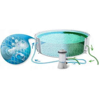 Piscina Intex 26742 GreyWood Premium,  cadru metalic, 457 x 122 cm,  pompa de filtrare + panou protectie + scara
