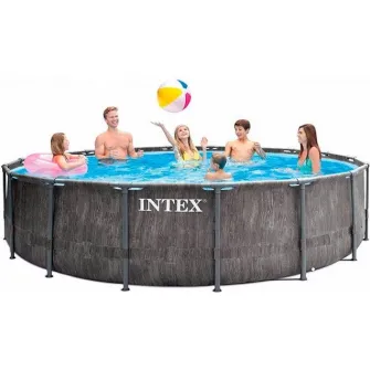 Piscina Intex 26742 GreyWood Premium,  cadru metalic, 457 x 122 cm,  pompa de filtrare + panou protectie + scara