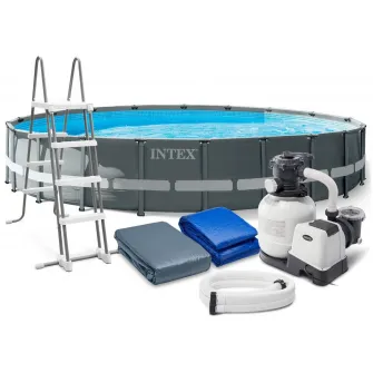 Piscina Intex 26756 Prism Ultra Frame,  pompa de filtrare,  scara si panou protectie inclus, 610 x 132 cm