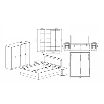 Dormitor Hoff City 7063, pentru saltea 160x200 cm, cu pat, 2 noptiere, 2 dulapuri, Stejar Sonoma Inchis