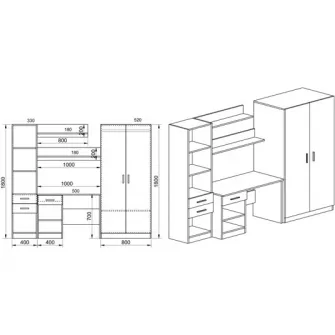 Dormitor tineret Hoff Kinder 220x52.5x181 cm, Sonoma/Gri Beton