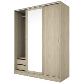 Dulap Cupe Hoff Nevada, 150X59x191 cm, 3 usi, oglinda, Culoare Sonoma Dark