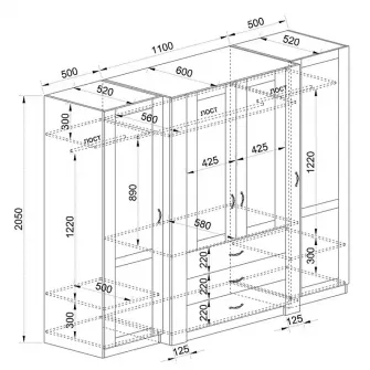 Dulap/Dressing Hoff Boutique 210x60,5x206 cm, 4 usi, MDF, Cashmire