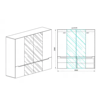 Dulap/Dressing Hoff Noir 200x52,5x200,8 cm, 4 usi, MDF, Alb