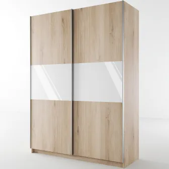 Dulap Hoff Garo 150x59x207 cm, usi glisante, polite, bara haine, Culoare Sonoma Arwen, Alb Gloss