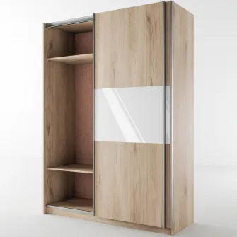 Dulap Hoff Garo 150x59x207 cm, usi glisante, polite, bara haine, Culoare Sonoma Arwen, Alb Gloss