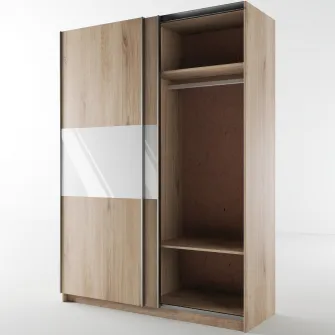 Dulap Hoff Garo 150x59x207 cm, usi glisante, polite, bara haine, Culoare Sonoma Arwen, Alb Gloss