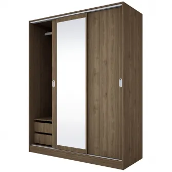 Dulap Hoff Nevada, 150X59x191 cm, 3 usi, oglinda, Culoare Nuc Amiral