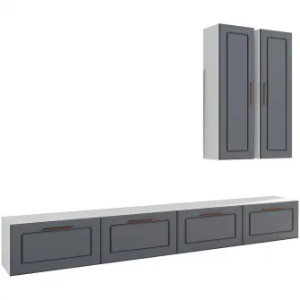 Living/Biblioteca Hoff French, 240x40x34 cm comoda TV, 2 corpuri 35x115x30, MDF, Antracit