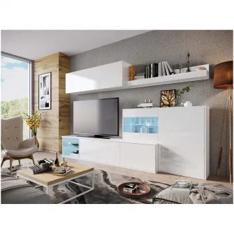 Mobila living Hoff Dual, 260x40x130 cm, Led, 2 moduri de montaj, Alb