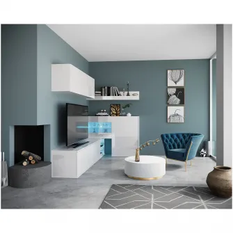 Mobila living Hoff Dual, 260x40x130 cm, Led, 2 moduri de montaj, Alb