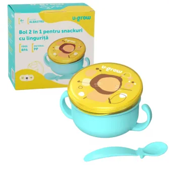 Bol 2 in 1 pentru snackuri cu lingurita, albastru