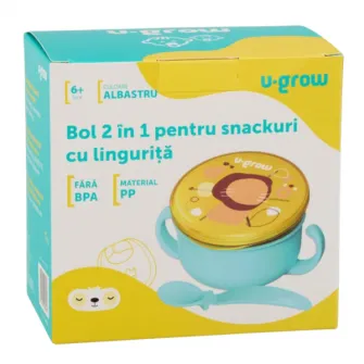 Bol 2 in 1 pentru snackuri cu lingurita, albastru
