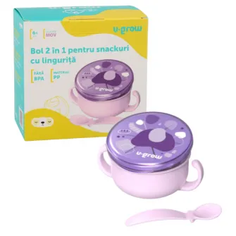 Bol 2 in 1 pentru snackuri cu lingurita, mov