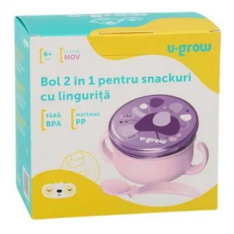 Bol 2 in 1 pentru snackuri cu lingurita, mov