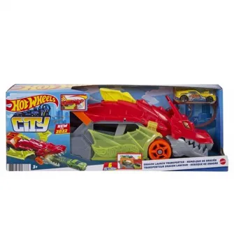 Hot Wheels Camion Dragon furios cu depozitare pentru masini