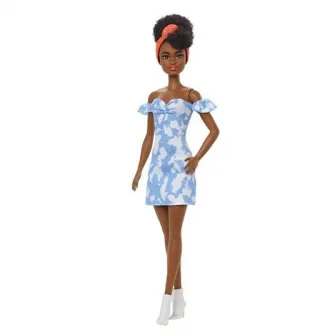 Papusa Barbie Fashionista in rochie albastra