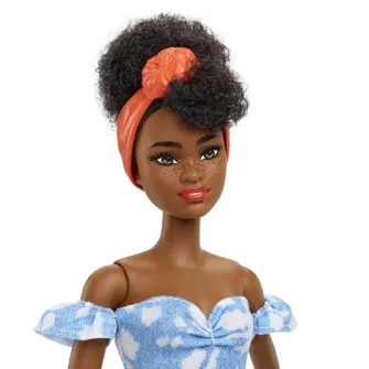 Papusa Barbie Fashionista in rochie albastra