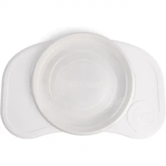 Set anti-alunecare cu farfurie Twistshake Click-Mat, alb