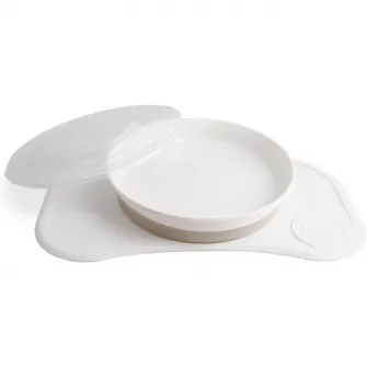 Set anti-alunecare cu farfurie Twistshake Click-Mat, alb