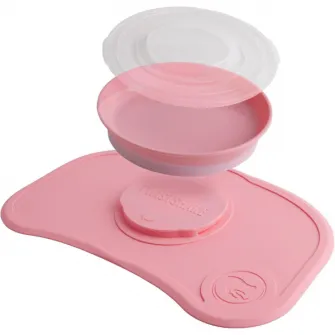 Set anti-alunecare cu farfurie Twistshake Click-Mat, roz