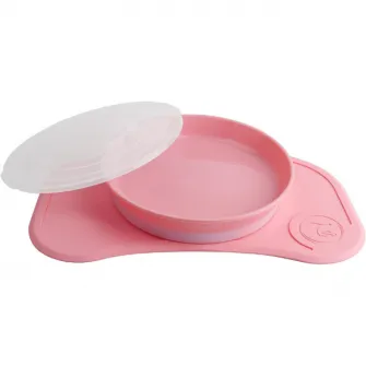 Set anti-alunecare cu farfurie Twistshake Click-Mat, roz