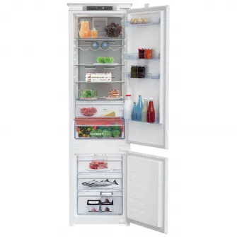 Combina frigorifica incorporabila Beko BCNA306E4SN, 284 l, Neofrost DualCooling, HarvestFresh, Raft sticle, Display touch control, Clasa E, H 193.5 cm, Alb