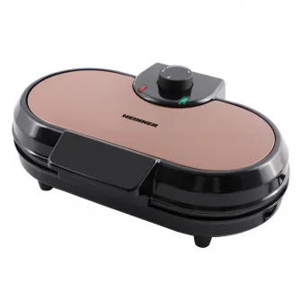 Aparat de facut gofre/vafe Heinner Copper Crown HWF-1000CR, 1000W, buton reglare temperatura, placi cu invelis antiaderent, plite gofre: 13.97 cm, negru/aramiu