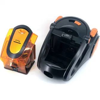 Aspirator fara sac Heinner Monarch HVC-V800BK, 800W, putere absorbtie >180W, 2.2L, tija telescopica din metal, accesorii 2 in 1, perie canapea, negru/orange