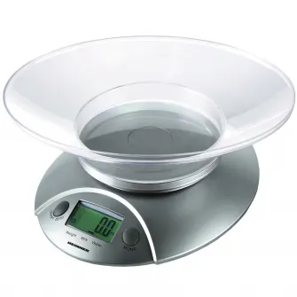 Cantar de bucatarie cu Bol Heinner HKS-5SL, 5 Kg, Tara, functie cantarire lichide, 1 g, display lcd, Argintiu