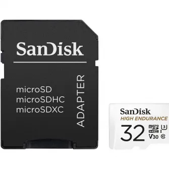 Card de memorie SanDisk micro SD High Endurance Video 32 GB, Class 10, V30, UHS-I U3 + adaptor