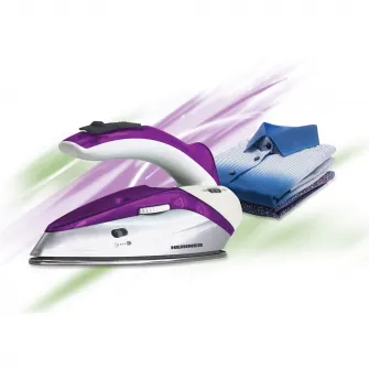 Fier De Calcat Voiaj Heinner 1000 W, 0.4 l, Talpa Inox, Maner Pliabil, Alb/Violet