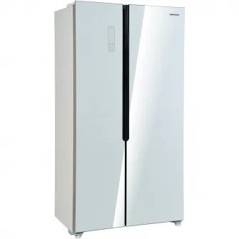 Frigider Side by side Heinner HSBS-H442NFGWHE++, 442 l, Total NoFrost, Display, Clasa E, H 177 cm, Sticla alba