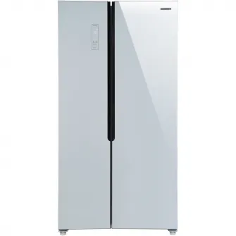 Frigider Side by side Heinner HSBS-H442NFGWHE++, 442 l, Total NoFrost, Display, Clasa E, H 177 cm, Sticla alba