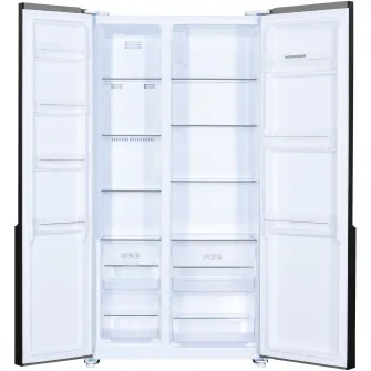 Frigider Side by side Heinner HSBS-H442NFGWHE++, 442 l, Total NoFrost, Display, Clasa E, H 177 cm, Sticla alba