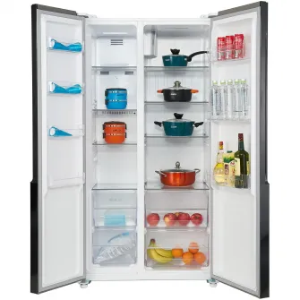 Frigider Side by side Heinner HSBS-H442NFGWHE++, 442 l, Total NoFrost, Display, Clasa E, H 177 cm, Sticla alba