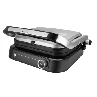 Gratar electric FRAM FEG-2100SSBK, 2100W, deschidere 180˚, placi detasabile, 7 programe presetate + manual, senzori pentru detectare grosime, temperatura reglabila, dimensiuni placi: 31.3 x 24.4cm, Argintiu