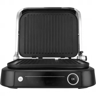 Gratar electric FRAM FEG-2100SSBK, 2100W, deschidere 180˚, placi detasabile, 7 programe presetate + manual, senzori pentru detectare grosime, temperatura reglabila, dimensiuni placi: 31.3 x 24.4cm, Argintiu