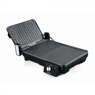 Gratar electric Heinner HEG-F20002P, 2000 W, deschidere 105° si 180°, invelis marmura anti-adeziv, Negru