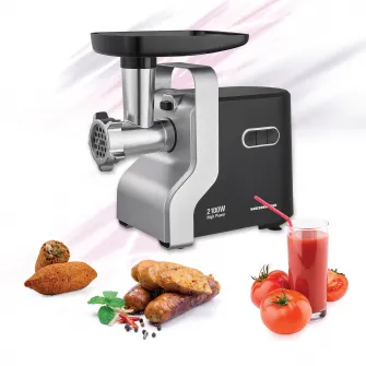 Masina de tocat carne Heinner MG-2100BKSL, 2100 W, Accesoriu rosii, Cutit Inox, Negru/Argintiu