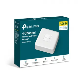 NVR TP-Link VIGI NVR1104H-4P, 4 canale, suport PoE+, compresie video H.265+, compatibil ONVIF, control de la distanta
