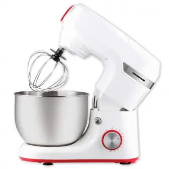 Robot de bucatarie Heinner HPM-1000WH, 1000W, miscare planetara, accesoriu masina de tocat si blender, bol 5.5 L, 10 viteze + pulse, Alb