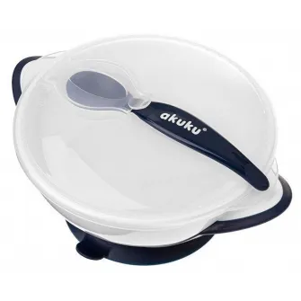 Set bol cu lingura si capac Akuku A0503 White/Blue