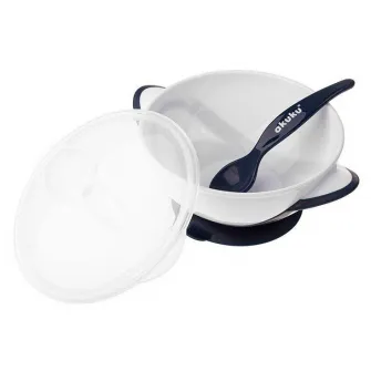 Set bol cu lingura si capac Akuku A0503 White/Blue