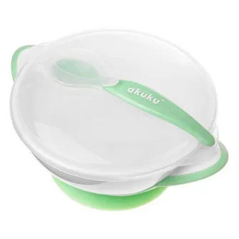 Set bol cu lingura si capac Akuku A0504 White/Green