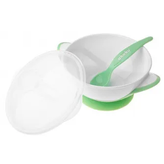 Set bol cu lingura si capac Akuku A0504 White/Green