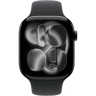 Apple Watch 11, Carcasa Jet Black Aluminium 46mm, Black Sport Band